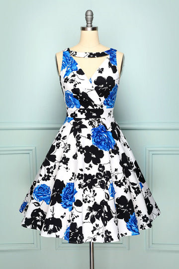 1950 Vestido Floral com decote em V